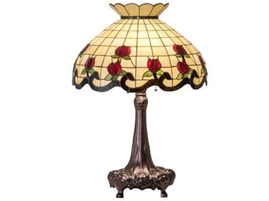 Meyda Roseborder Glass Tiffany Mahogany Bronze Buffet Lamp MY230474