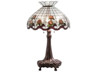 Meyda Roseborder Glass Tiffany Mahogany Bronze Buffet Lamp MY230639