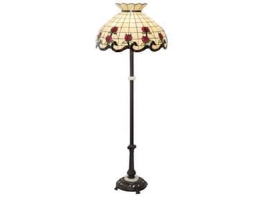 Meyda Roseborder Glass Tiffany 62" Tall Mahogany Bronze Floor Lamp MY228520