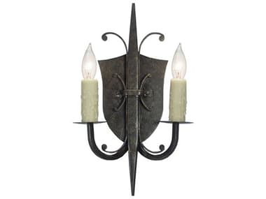 Meyda Shield 14" Tall 2-Light Gilded Tobacco Brown Wall Sconce MY115640