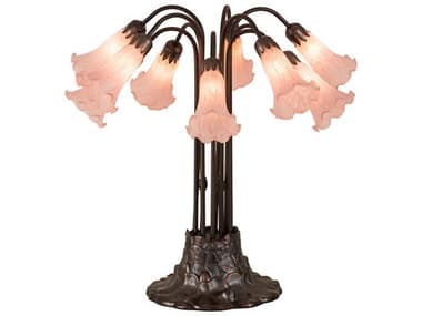 Meyda Pond Lily 10 - Light Bronze Table Lamp with Pink Glass Shade MY14363