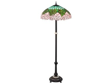 Meyda Tiffany Cabbage Rose Glass 62" Tall Mahogany Bronze Floor Lamp MY229130