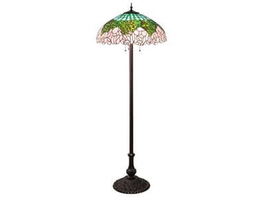 Meyda Tiffany Cabbage Rose Glass 62" Tall Mahogany Bronze Floor Lamp MY37706