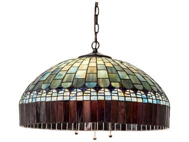 Meyda Tiffany Candice 22" 3-Light Mahogany Bronze Glass Dome Geometric Pendant MY68656