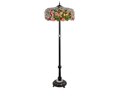 Meyda Tiffany Cherry Blossom Glass 62" Tall Mahogany Bronze Floor Lamp MY148875