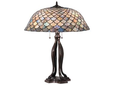 Meyda Tiffany Fishscale Glass Mahogany Bronze Buffet Lamp MY38594