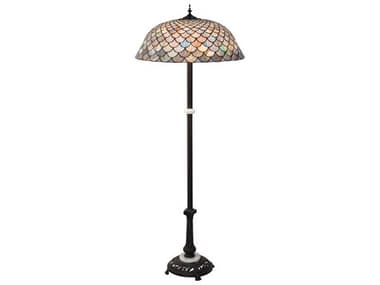 Meyda Tiffany Fishscale Glass 62" Tall Mahogany Bronze Floor Lamp MY108588
