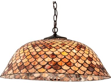 Meyda Tiffany Fishscale 24" 3-Light Mahogany Bronze Glass Dome Geometric Pendant MY31160