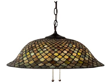 Meyda Tiffany Fishscale 20" 3-Light Mahogany Bronze Glass Dome Geometric Pendant MY36856