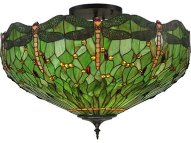Meyda Tiffany Dragonfly 38" 5-Light Black Dome Flush Mount MY130673
