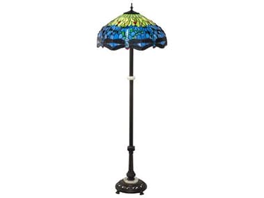 Meyda Tiffany Hanginghead Dragonfly Glass 62" Tall Mahogany Bronze Floor Lamp MY229124