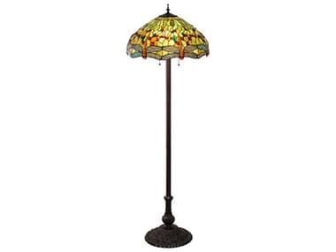 Meyda Tiffany Hanginghead Dragonfly Glass 62" Tall Mahogany Bronze Brass Floor Lamp MY229131