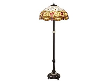 Meyda Tiffany Hanginghead Dragonfly Glass 62" Tall Mahogany Bronze Floor Lamp MY229132