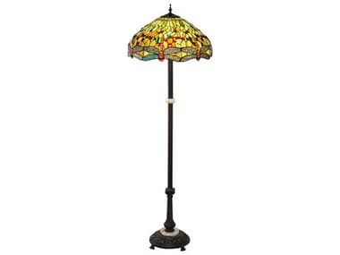 Meyda Tiffany Hanginghead Dragonfly Glass 62" Tall Mahogany Bronze Floor Lamp MY37702