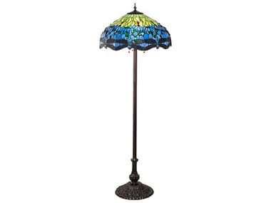Meyda Tiffany Hanginghead Dragonfly Glass 62" Tall Mahogany Bronze Floor Lamp MY70021