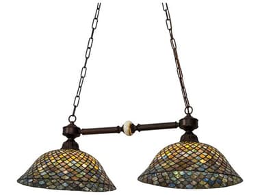 Meyda Tiffany Fishscale 37" 2-Light Mahogany Bronze & Onyx Accent Glass Dome Geometric Island Pendant MY26440