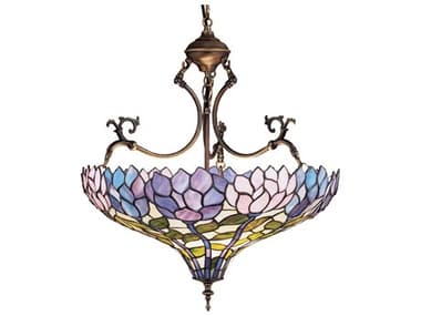 Meyda Wisteria 20" 3-Light Bronze Tiffany Bowl Geometric Pendant MY30450