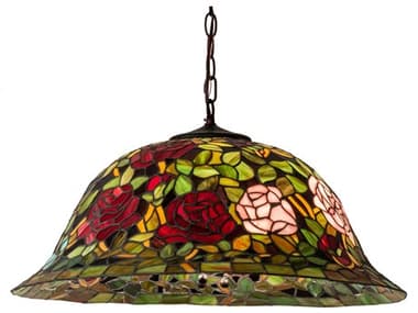 Meyda Tiffany Rosebush 24" 3-Light Mahogany Bronze Glass Dome Geometric Pendant MY46583