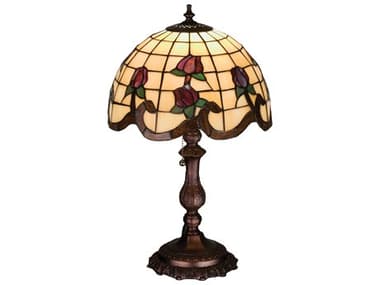 Meyda Roseborder Beige Accent Brown Tiffany Table Lamp MY19139