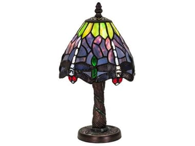 Meyda Tiffany Hanginghead Dragonfly with Twisted Fly Mosaic Base Mini Bronze Table Lamp MY26616