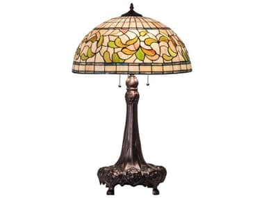 Meyda Tiffany Turning Leaf Glass Mahogany Bronze Buffet Lamp MY230449
