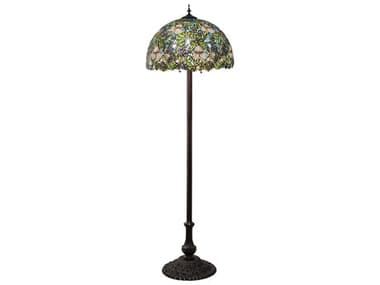 Meyda Trillium & Violet Glass Tiffany 62" Tall Mahogany Bronze Floor Lamp MY24496
