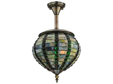 Meyda Victorian 13" 1-Light Brass Tiffany Pendant MY136106