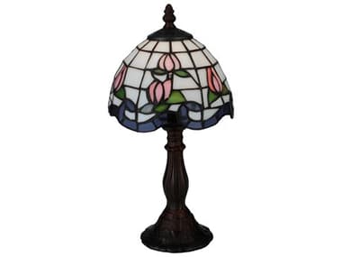 Meyda Roseborder Pink & Blue Mini Brown Tiffany Table Lamp MY139081