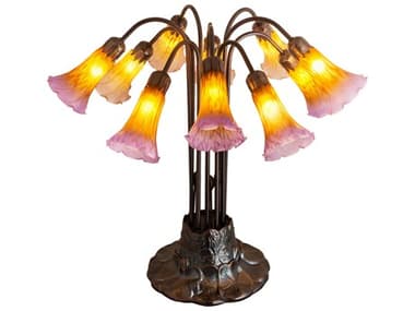 Meyda Pond Lily Amber & Purple Bronze Tiffany Table Lamp MY14429