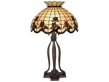 Meyda Roseborder Beige Brown Tiffany Table Lamp MY19138