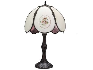 Meyda Roses Hand Painted White Green Glass Table Lamp MY68597