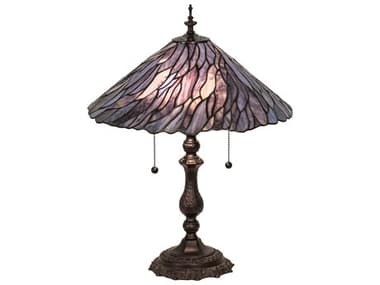 Meyda Jadestone Willow Mahogany Bronze Blue Glass Tiffany Table Lamp MY218128