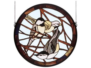 Meyda Early Morning Visitors Medallion Stained Glass Window MY48607