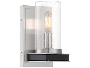 Minka Lavery Coles Crossing 8" Tall 1-Light Coal Brushed Nickel Black Glass Wall Sconce MGO1051691