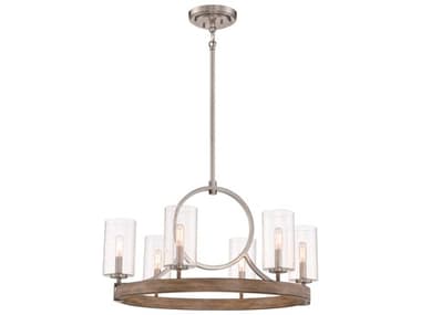 Minka Lavery Country Estates 28" Wide 6-Light Sun Faded Wood Brushed Nickel Brown Glass Candelabra Cylinder Linear Chandelier MGO4015280