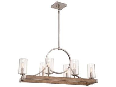Minka Lavery Country Estates 38&quot; 6-Light Sun Faded Wood Brushed Nickel Brown Glass Cylinder Island Pendant MGO4016280