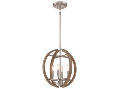Minka Lavery Country Estates 16" Wide 4-Light Sun Faded Wood Brushed Nickel Brown Globe Linear Chandelier MGO4012280