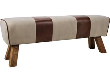 Moe's Home 52" Brown Beige Leather Upholstered Accent Bench MEQN100803