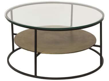 Moe's Home 35" Round Glass Antique Brass Coffee Table MEZY102251