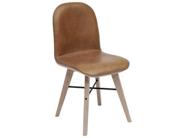 Moe's Home Napoli Leather Oak Wood Black Upholstered Side Dining Chair MEYC100640