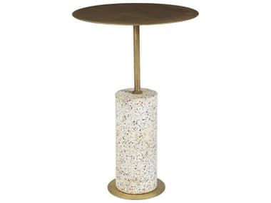 Moe's Home 15" Round Metal Antique Brass White End Table MEQJ101951