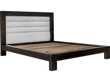 Moe's Home Dark Grey White Cream Acacia Wood Upholstered Queen Platform Bed MEZT103025
