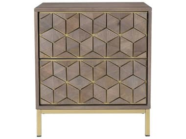 Moe's Home Collection Light Grey Wash / Brass 2 Drawers Nightstand MERP101729