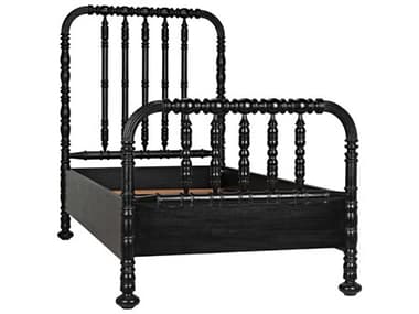 Noir Bachelor Hand Rubbed Black Mahogany Wood Twin Panel Bed NOIGBED112THB