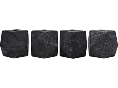 Noir Polyhedron Decorative Candle Holder Set of 4 Black Marble NOIYT07177BL