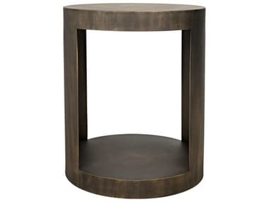 Noir Round Wood Aged Brass End Table NOIGTAB814AB