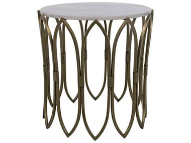 Noir 22" Round Stone Antique Brass End Table NOIGTAB846MB