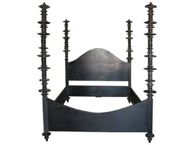 Noir Ferret Hand Rubbed Black Mahogany Wood Queen Poster Bed NOIGBED109QHB