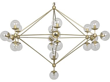 Noir Fixed Lighting 63" Wide 20-Light Antique Brass Glass Globe Chandelier NOILAMP478MBL