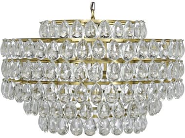 Noir Fixed Lighting 29" 4-Light Antique Brass Crystal Tiered Pendant NOILAMP599MB